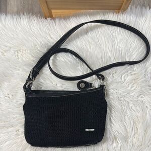 The Sak Crochet Black Crossbody Bag with Crescent Shape